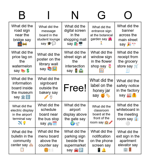 B21 L14 What did the emergency alert on the television say 📺🚨 Bingo Card
