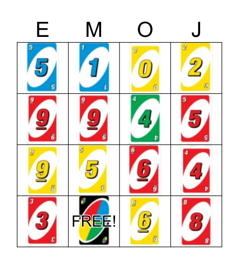 UNO emoji Bingo Card
