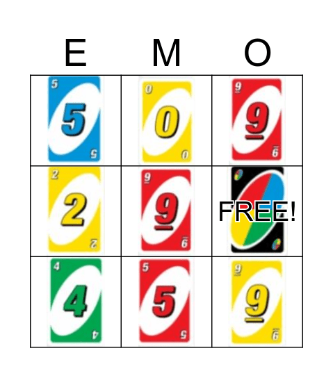 UNO emoji Bingo Card
