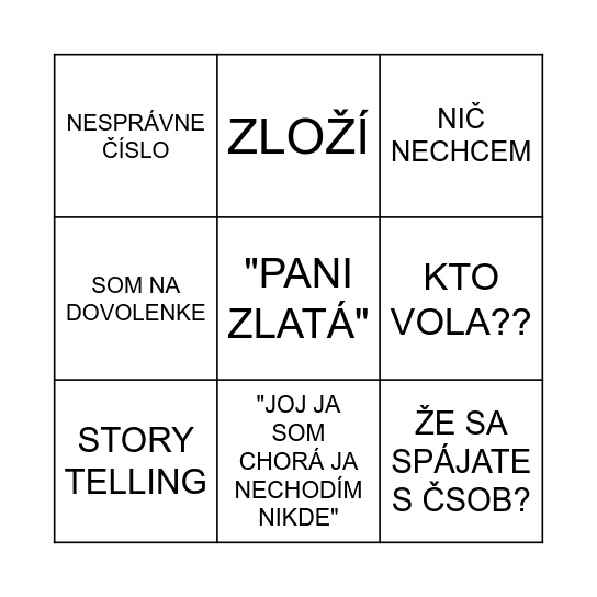 Piatoček Bingoček Bingo Card