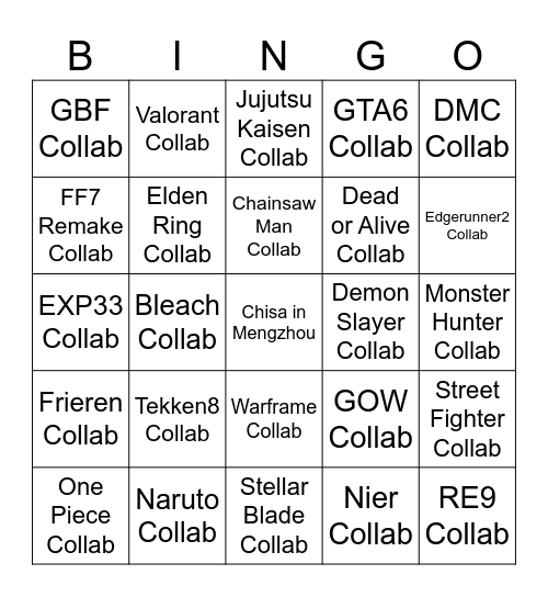 Wuthering Wave 3.5 Special Broadcast Bingo Card