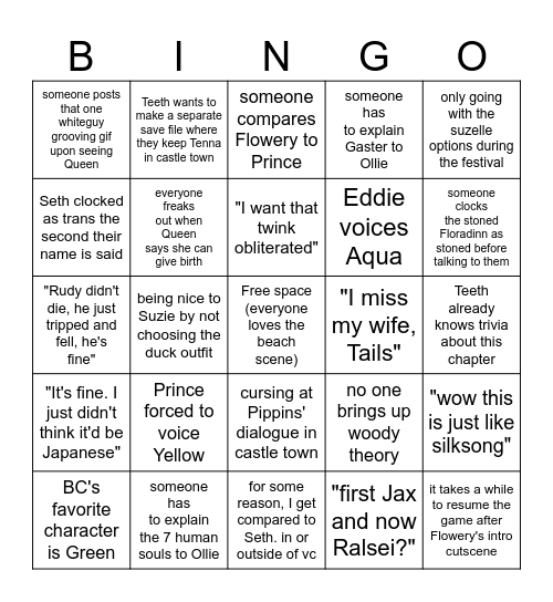 friend deltarune playthrough predictions Bingo Card