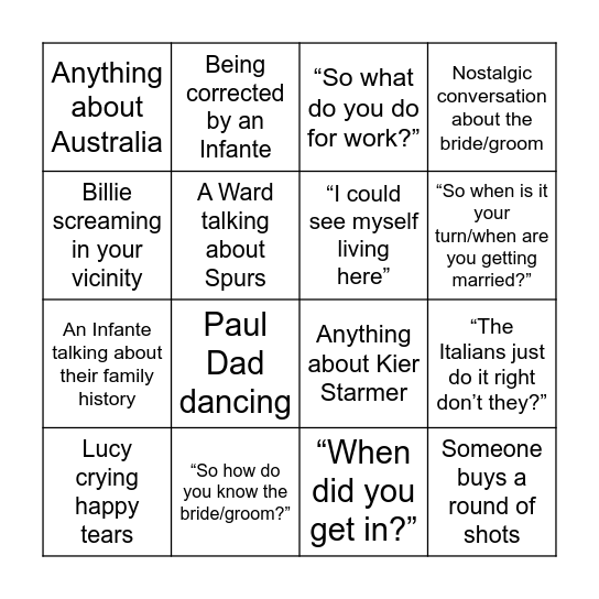 Alice & Lew - Wedding Bingo Card