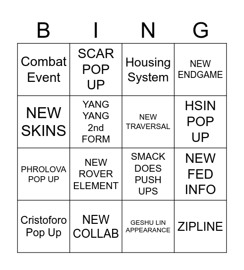Wuwa 3.5 Bingo Card