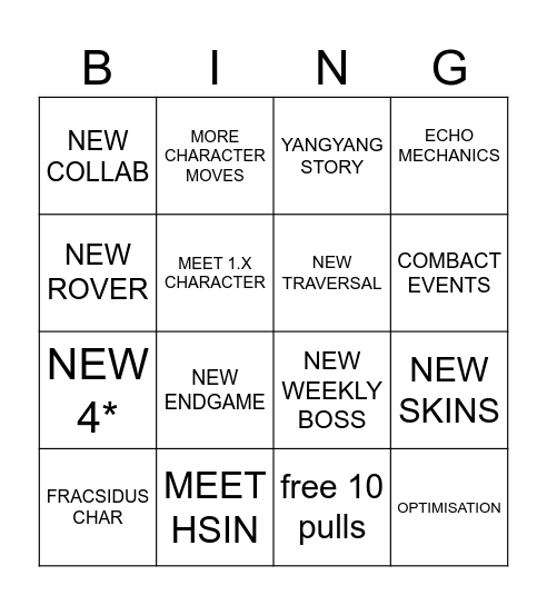Wuwa 3.5 Bingo Card