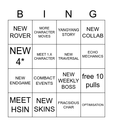 Wuwa 3.5 Bingo Card
