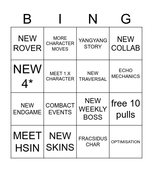 Wuwa 3.5 Bingo Card