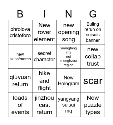 WUWA 3.5 Bingo Card