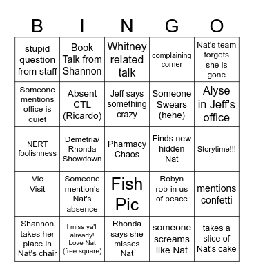 Surprise!!!!! Bingo Card