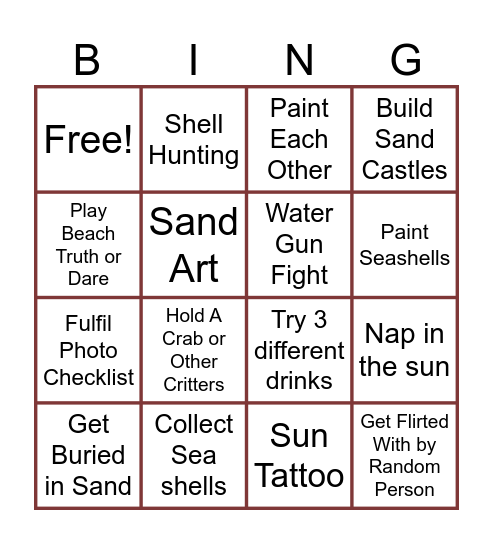 Summer Bingo Card