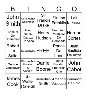 North American Explorers Bingo Card