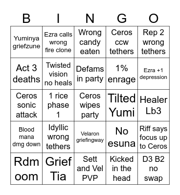M12s Circus Bingo Card