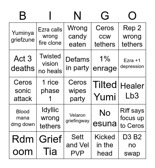 M12s Circus Bingo Card