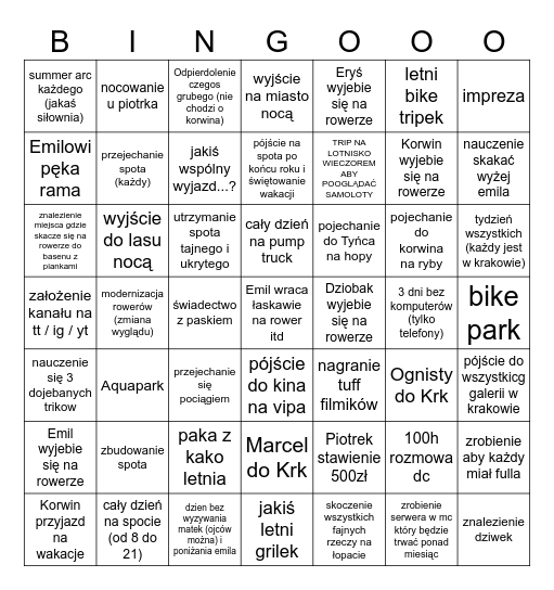 Wakacje 2026 Bingo Card