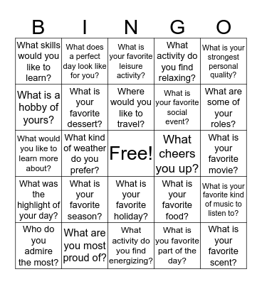 Social Bingo Card