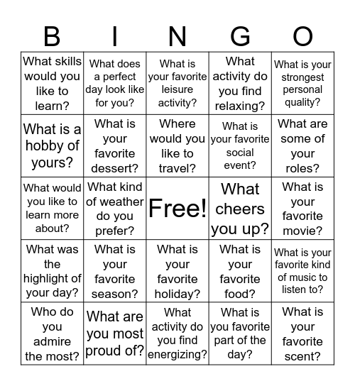 Social Bingo Card