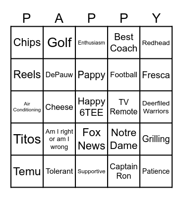 Happy 6TEE Bingo Card