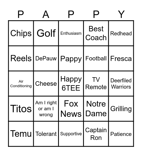 Happy 6TEE Bingo Card