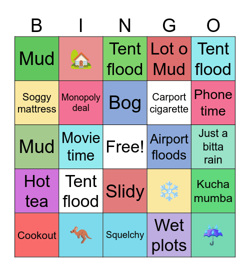 Wet Weather Bingo Card