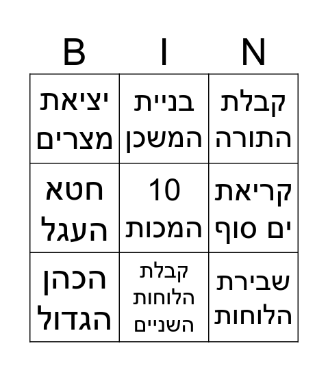 בינגו חומש שמות Bingo Card