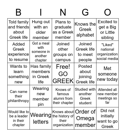 Greek Bingo! Bingo Card