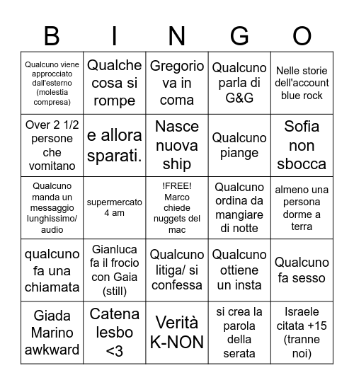 Bingo serata 27 Bingo Card