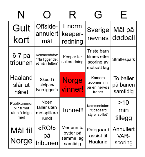 NORGE-FRANKRIKE Bingo Card