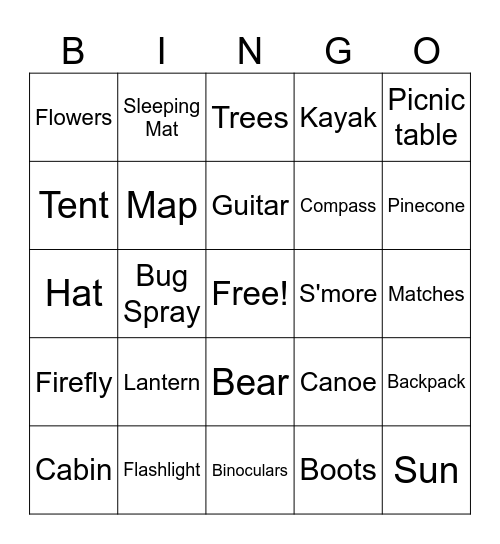 Outdoors BINGO Card