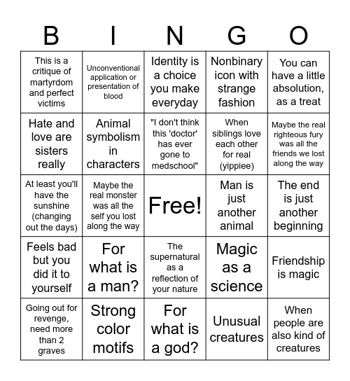 Kits Best Hits Bingo Card