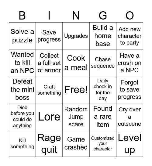 Average video game experience Bingo Card