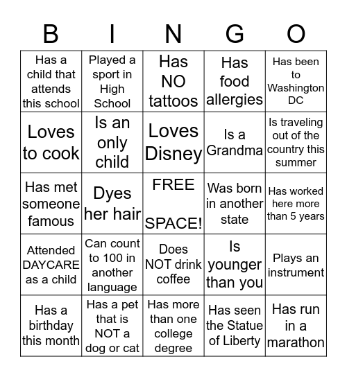 Human Scavenger Hunt! Bingo Card