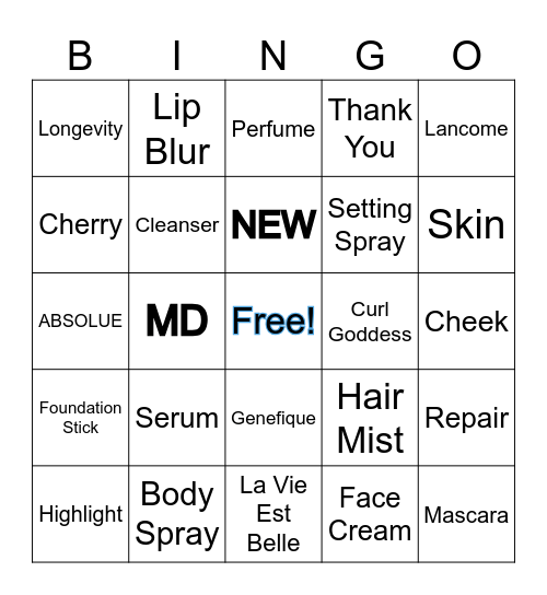 LANCOME BOUGIE BINGO Card
