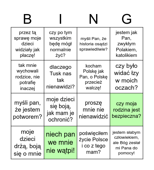 łzawe bingo stanowskiego Bingo Card