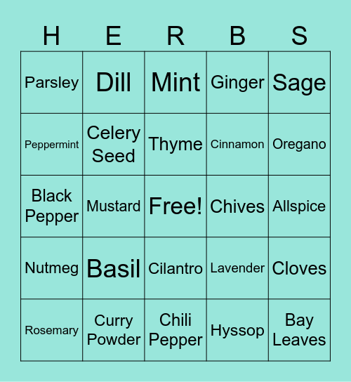 Herbs Bingo Card