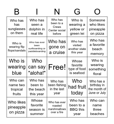 Beach Bingo - Find Someone Who ... Bingo Card