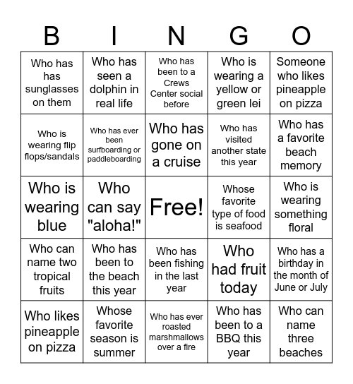 Beach Bingo - Find Someone Who ... Bingo Card