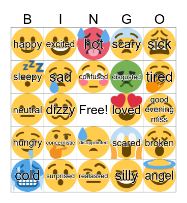 Emoji Feelings Bingo Card