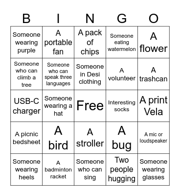 Scavenger Hunt Bingo Card