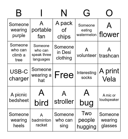 Scavenger Hunt Bingo Card