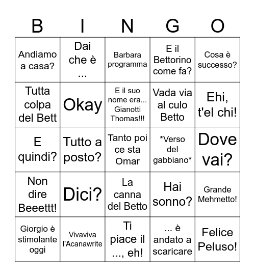 Berizzingo Bingo Card
