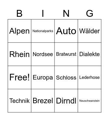 Deutschland Bingo Card