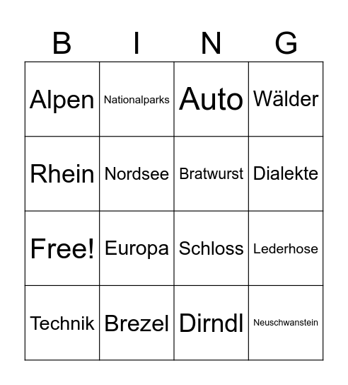 Deutschland Bingo Card