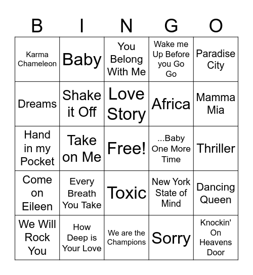 Music Bingo Card