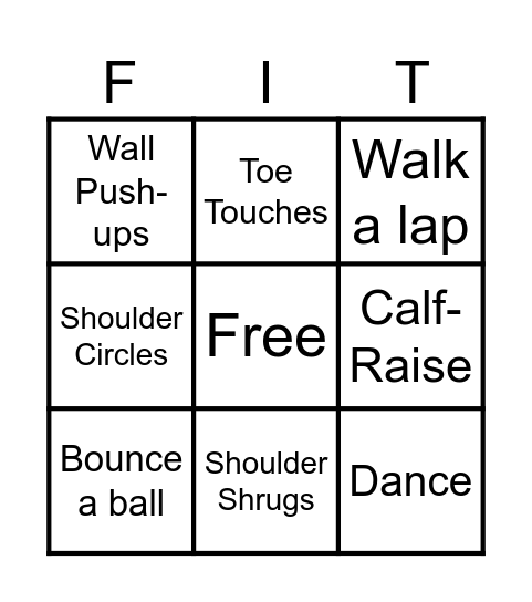 Fitness Bingo Card