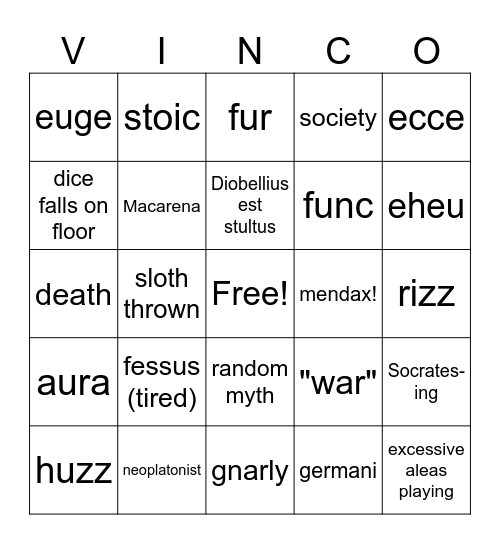 Latin Vinco Bingo Card