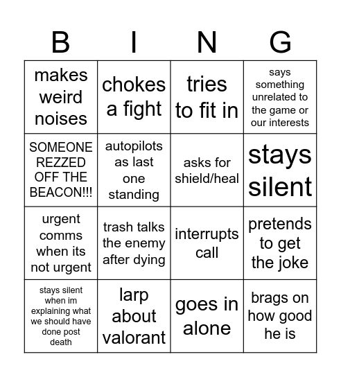 yuuta larp Bingo Card