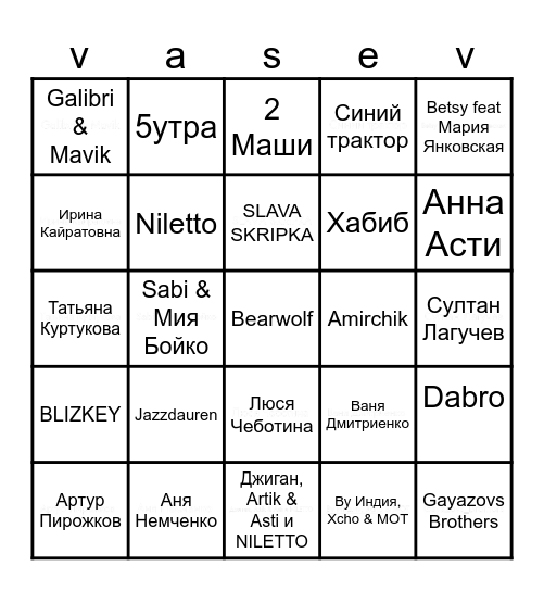 Музлото Современное Bingo Card