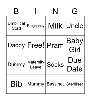 Baby Bingo Card