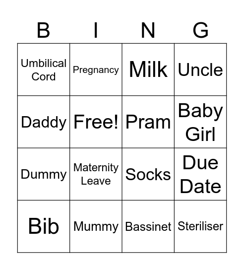 Baby Bingo Card