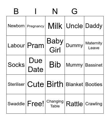 Baby Bingo Card